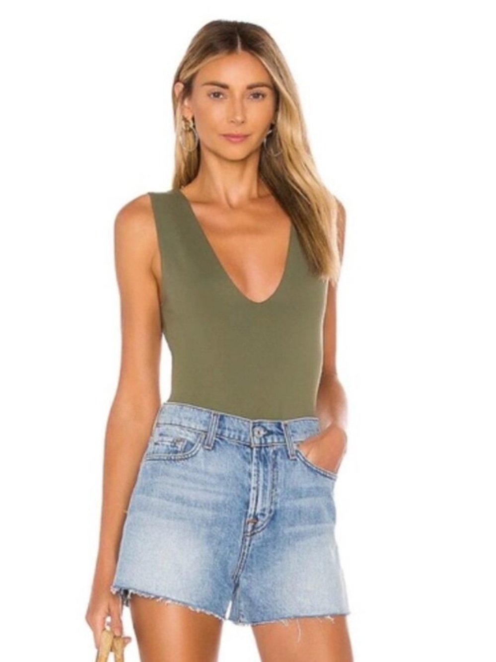 Free People Olive V-Neck Bodysuit